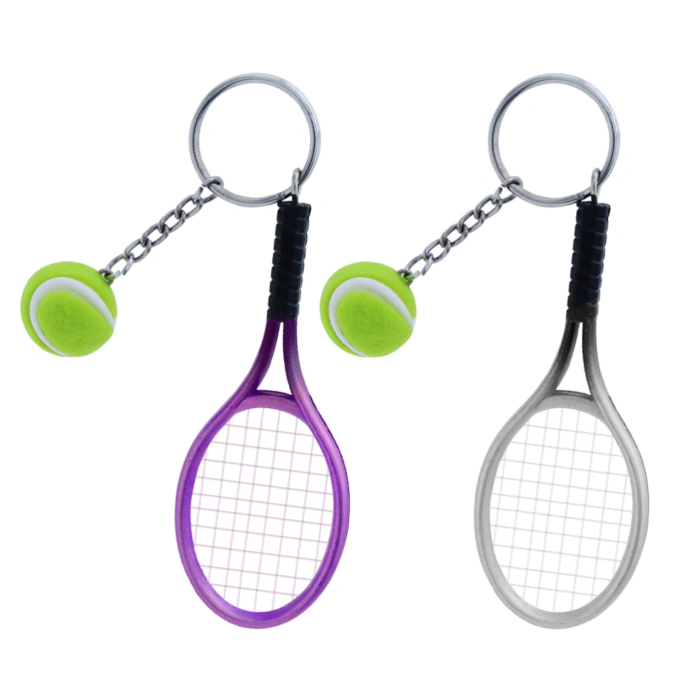 2pcs Creative Tennis Racket Key Ring Lovely Charm Tennis Ball Key Chain