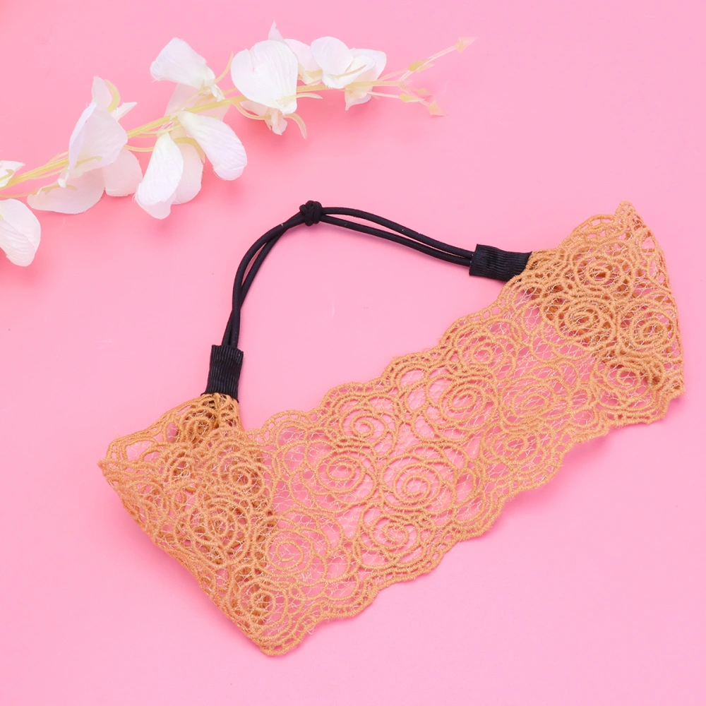 1pc Hollow-out Rose Hair Band Lace Design Head Band Wide Rim Headwear Daily Headdress for Women Yellow