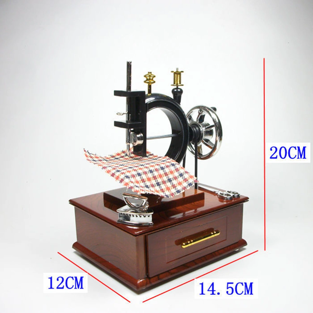 Vintage Simulation Sewing Machine Music Box Musical Sewing Machine Table Decoration Retro Treadle Sartorius Decoration (Brown)