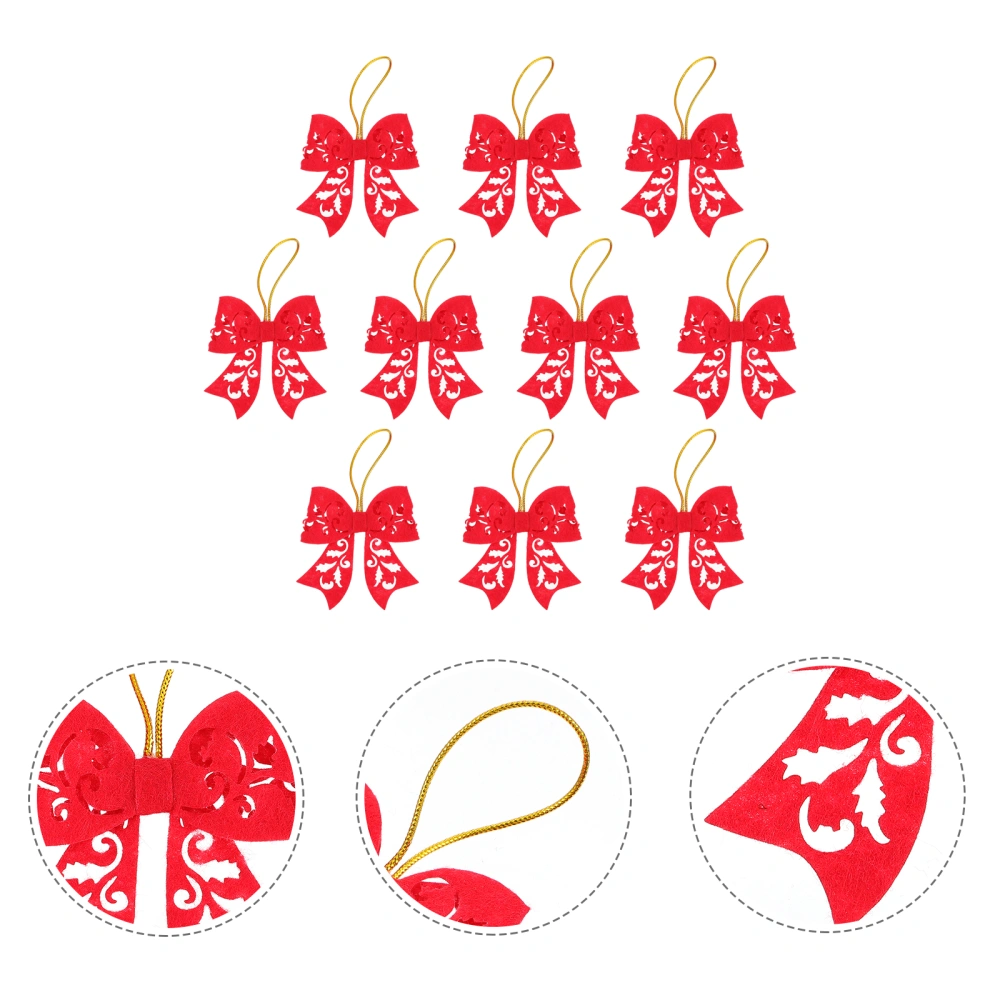 10pcs Xmas Bow Knots Decors Xmas Tree Hanging Ornaments Fabric Christmas Bows