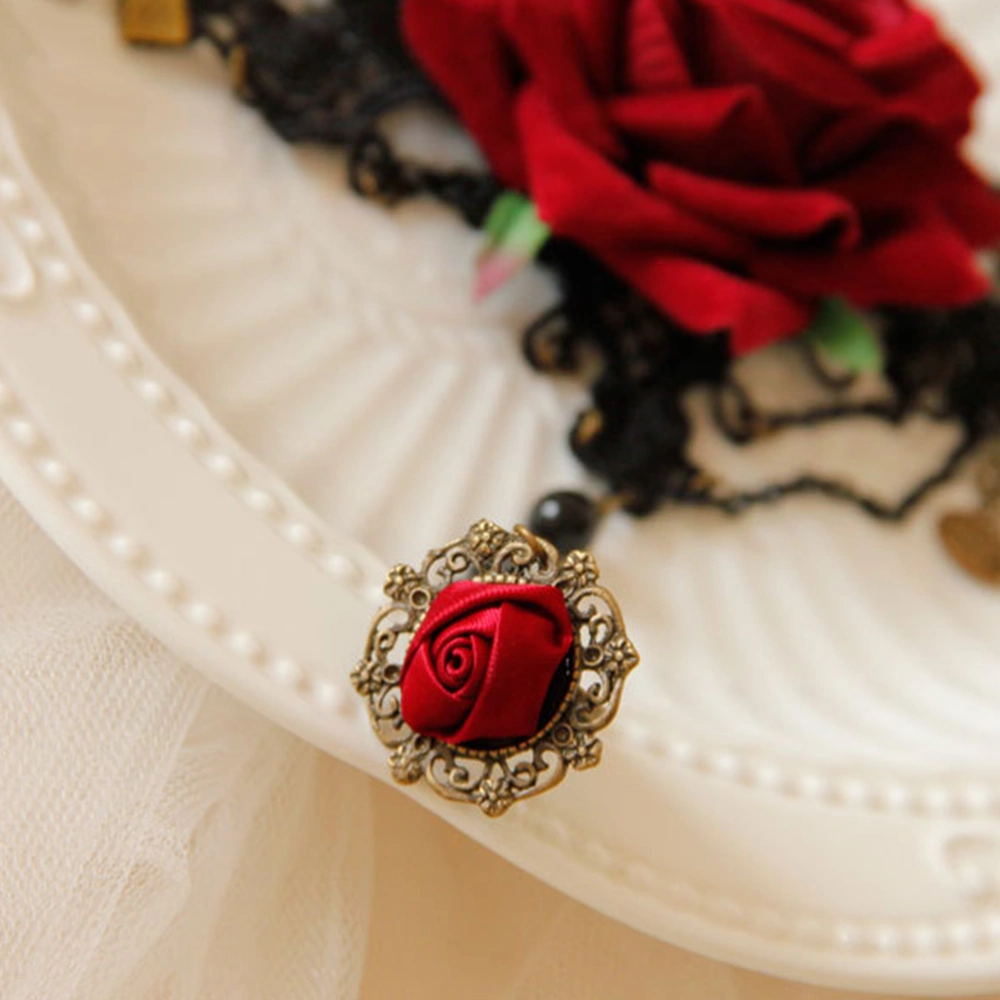 Halloween Retro Luxury Red Rose Tassel Bracelet Universal Wristband Charming Bracelet Elegant Bangle Rose Flower Cuff Bangle