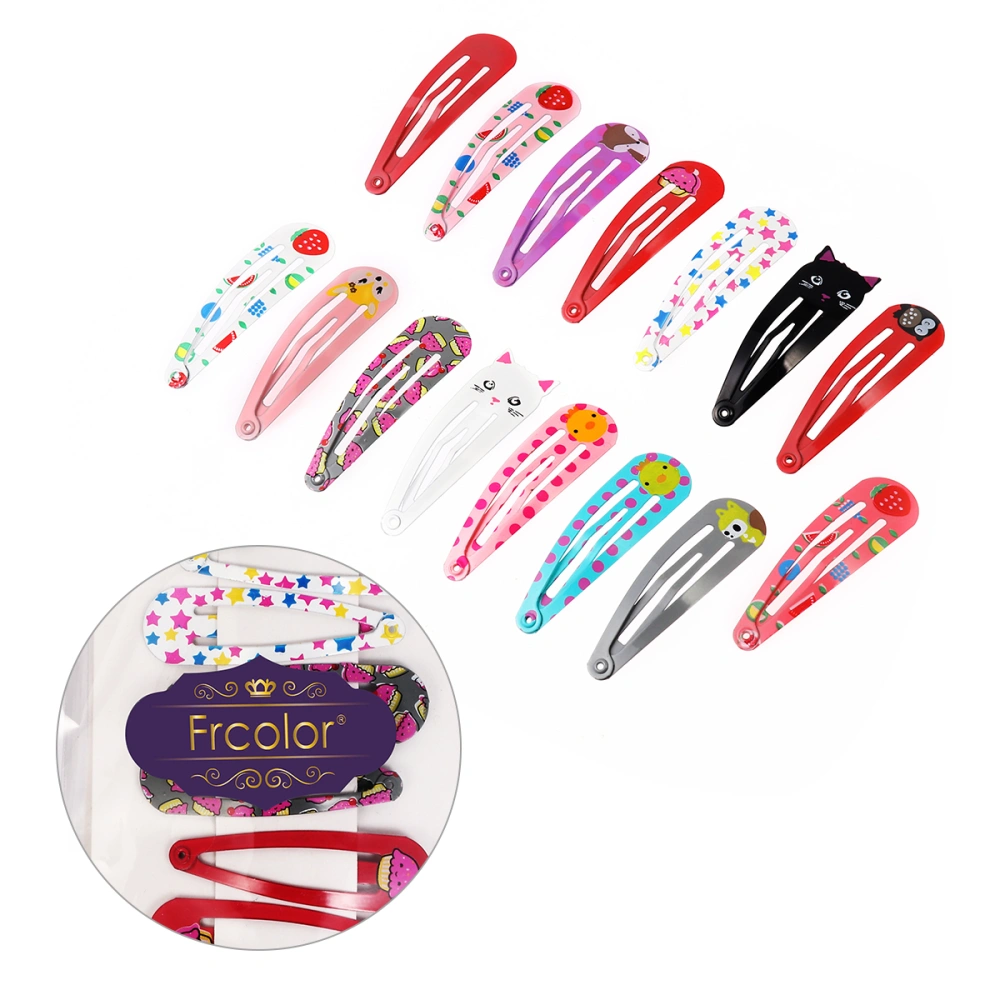 Frcolor 30PCS 5-Pack Snap Hair Clips No Metal Hair Clip Barrettes for Girls Toddlers Kids Hair Accessories (Dot & Strawberry & Star & Cat & Fox)