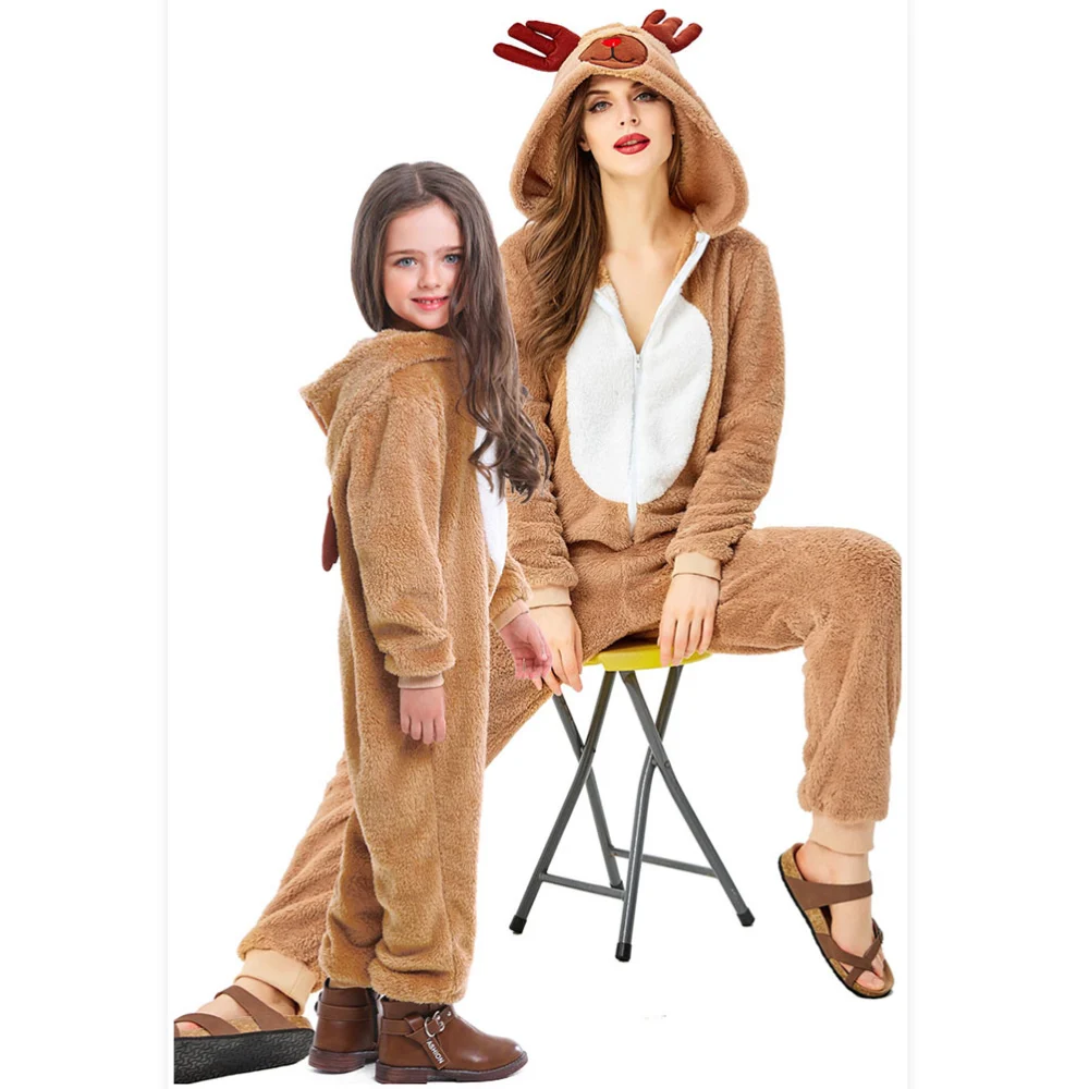 Elk Shaped Role Play Costume Coral Fleece Cosplay Clothes Animal Costume Size L/130-140cm Dark Khaki