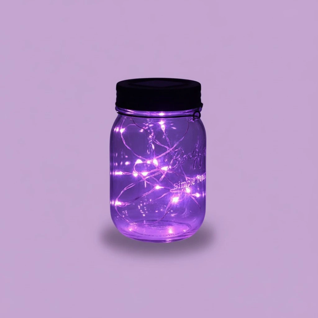 1M 10 LED Solar Mason Can Lid Light String LED Fairy Light Decorative String Light for Garden Yard Home Landscape (Purple Light)