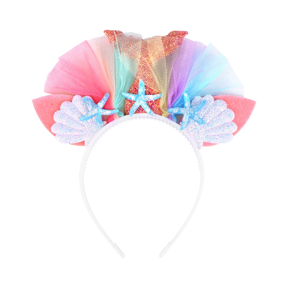 Pink Mermaid Headband Hair with Shell Chiffon Flowers Decoration Creative Headdress Headpiece Costume Accessory