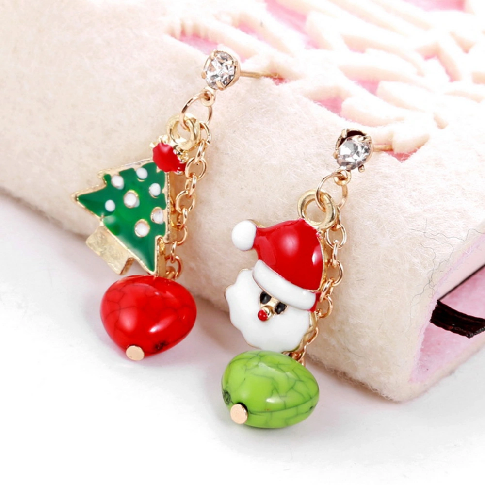 1 Pair Asymmetric Earring Stud Christmas Tree Santa Claus Dangle Earrings Festive Costume Ear Jewelry for Women Girls