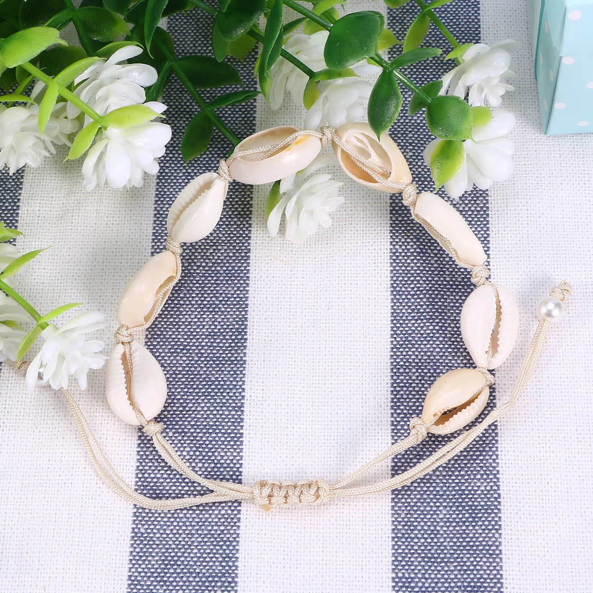 1pc Women Shell Beaded Anklet Bracelet White Thread Hand Ankle Jewelry for Gift
