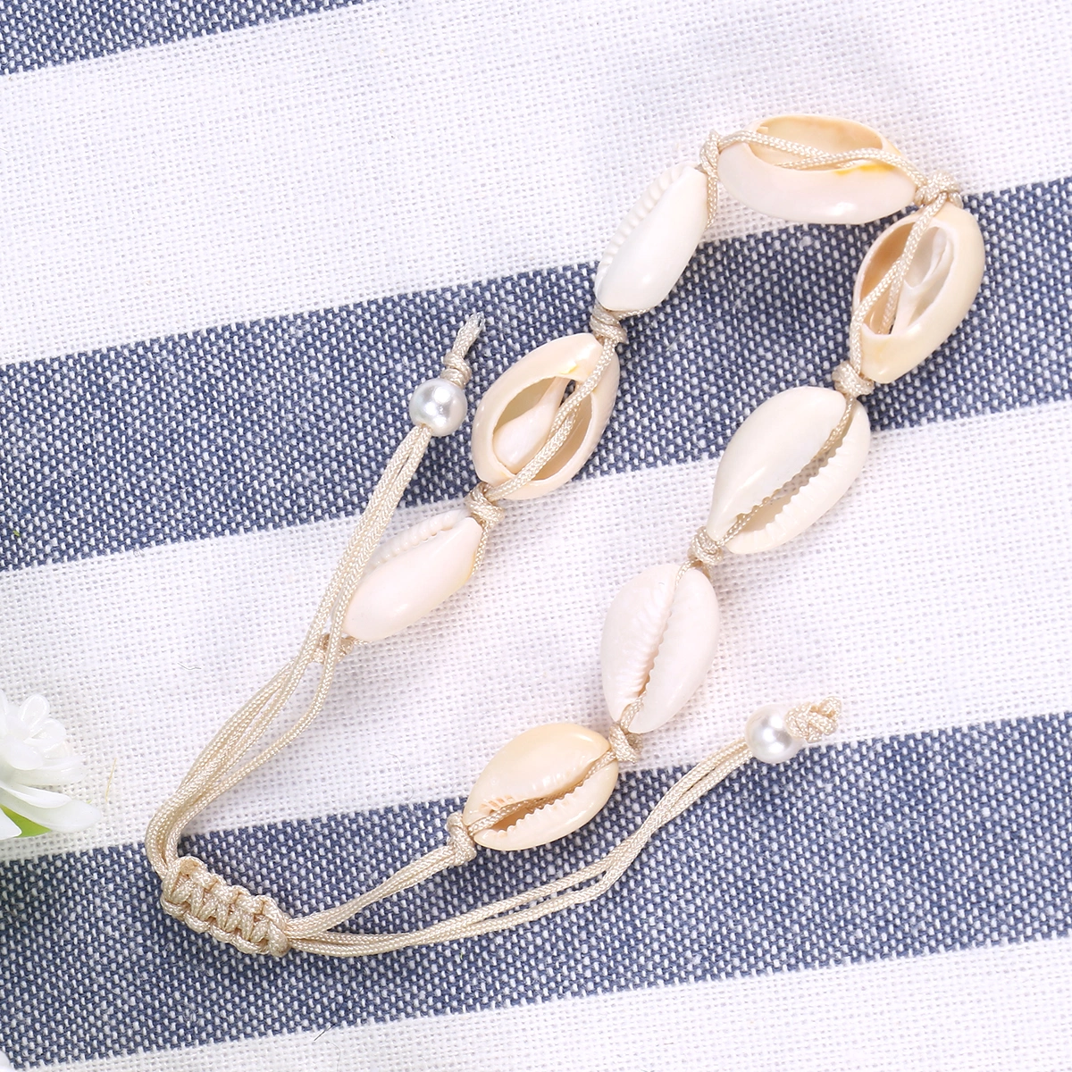 1pc Women Shell Beaded Anklet Bracelet White Thread Hand Ankle Jewelry for Gift