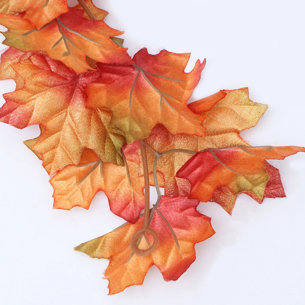 1pc Halloween Thanksgiving Day Decorative Simulated Maple Rattan Simulation Leaves Vine Decor Hanging Rattan for Home Garden Restaurant (Halloween Double Leaf Orange)