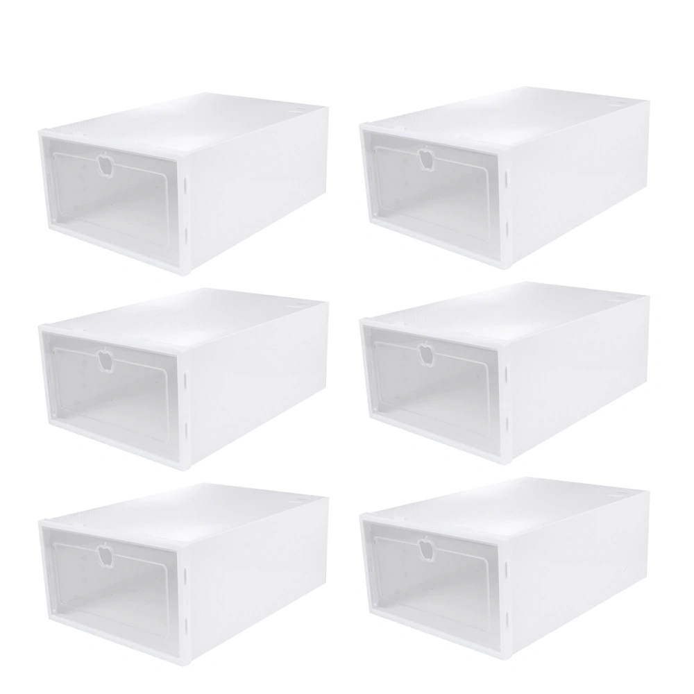 6pcs Shoes Box Drawer Type Shoe Box Thicken Transparent Shoes Organizer Dust-proof Shoes Display Box (White, Random Frame Color)