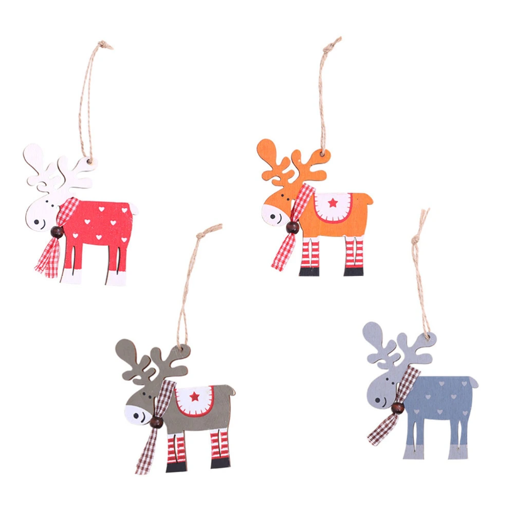 4PCS Lovely Reindeer Christmas Ornaments Wooden Xmas Tree Hanging Pendants Decorations Gift Tags for Home Party Decor