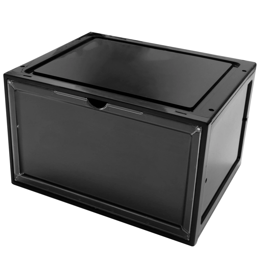 1pc Front Open Magnetic Type Shoes Box Thickened Dustproof Display Shoe Box Sturdy Shoes Container Organizer (Black)