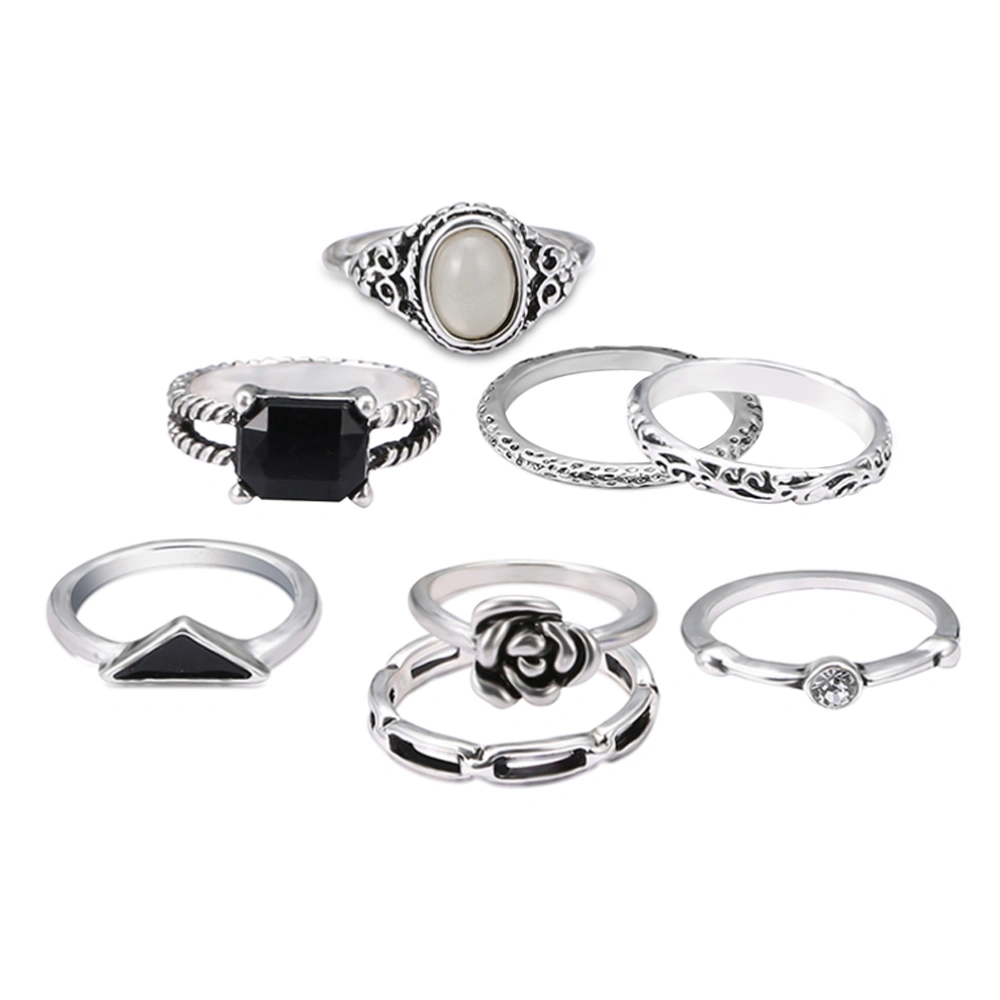 8pcs Gothic Punk Ring Kit Women Men Indian Style Antique Ring Set for Hands Finger Decoration (Antique Silver)