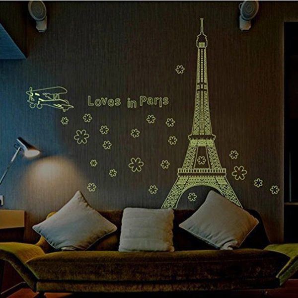 Loves in Paris Eiffel Tower Fluorescent Luminous Stickers Wall Decals