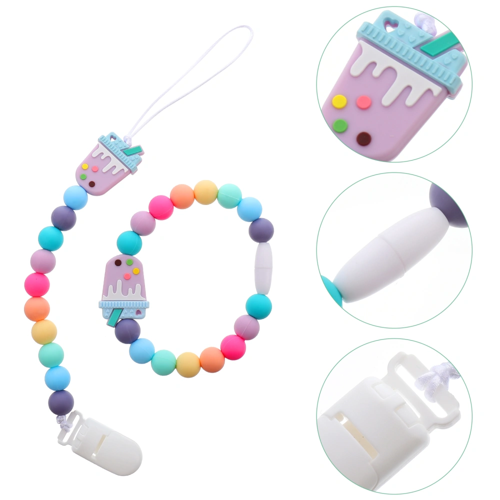 1 Set Baby Pacifier Cartoon Silicone Teether Pacifier Chains Holder