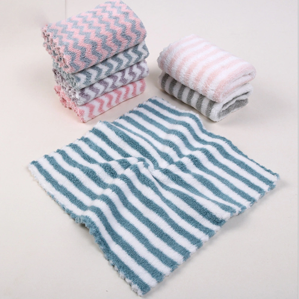 3Pcs Striped Coral Dishtowel Kitchen Sponge Cleaning Towels for Dish Washing