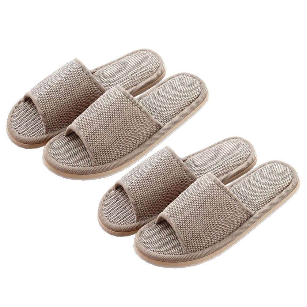 2 Pairs of 29cm Slippers Summer Anti EVA Bottom Cotton Linen Slippers for Hotel Home (Beige)