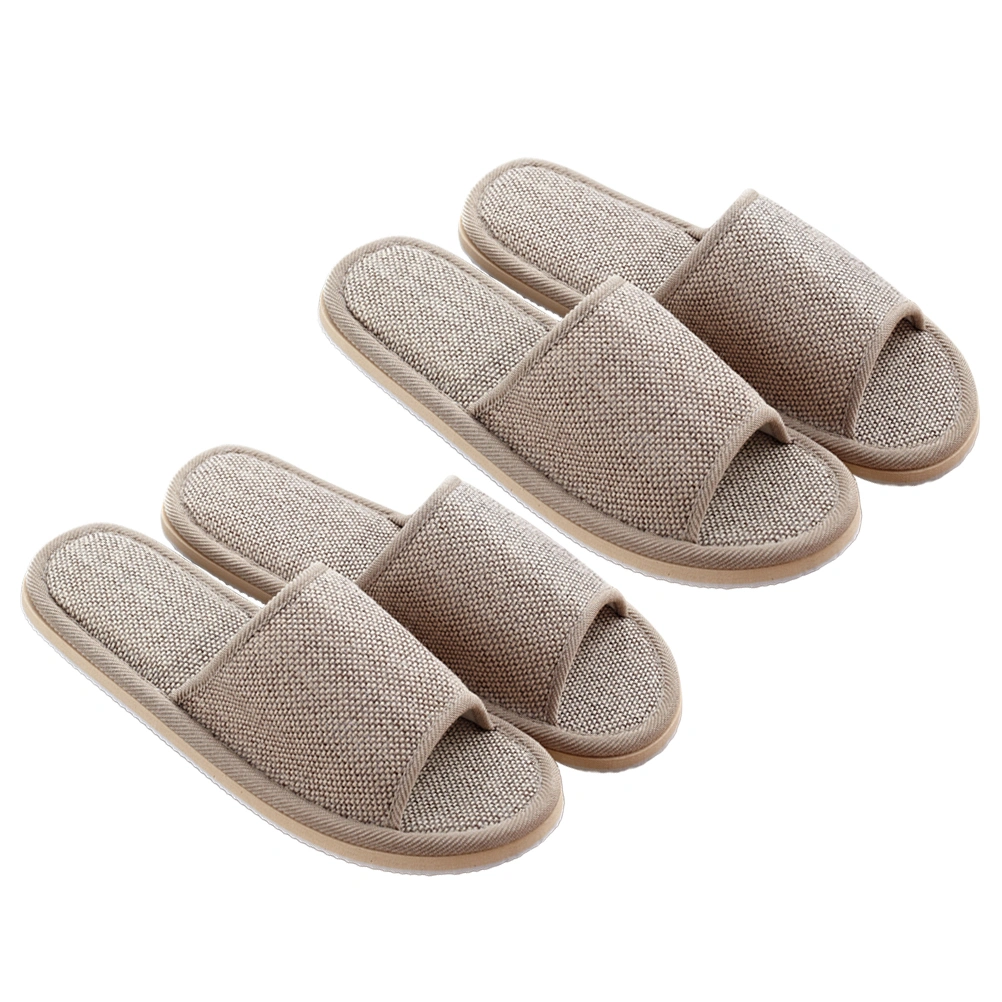 2 Pairs of 29cm Slippers Summer Anti EVA Bottom Cotton Linen Slippers for Hotel Home (Beige)