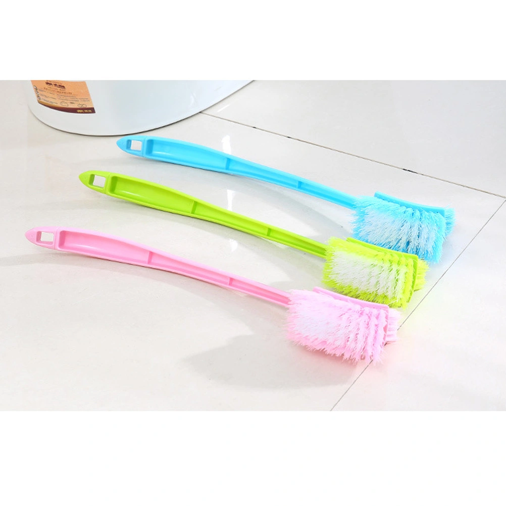 Toilet Brush Plastic Portable Long Handle Bathroom Toilet Bowl Scrub Double Sided Cleaning Brush (Pink)