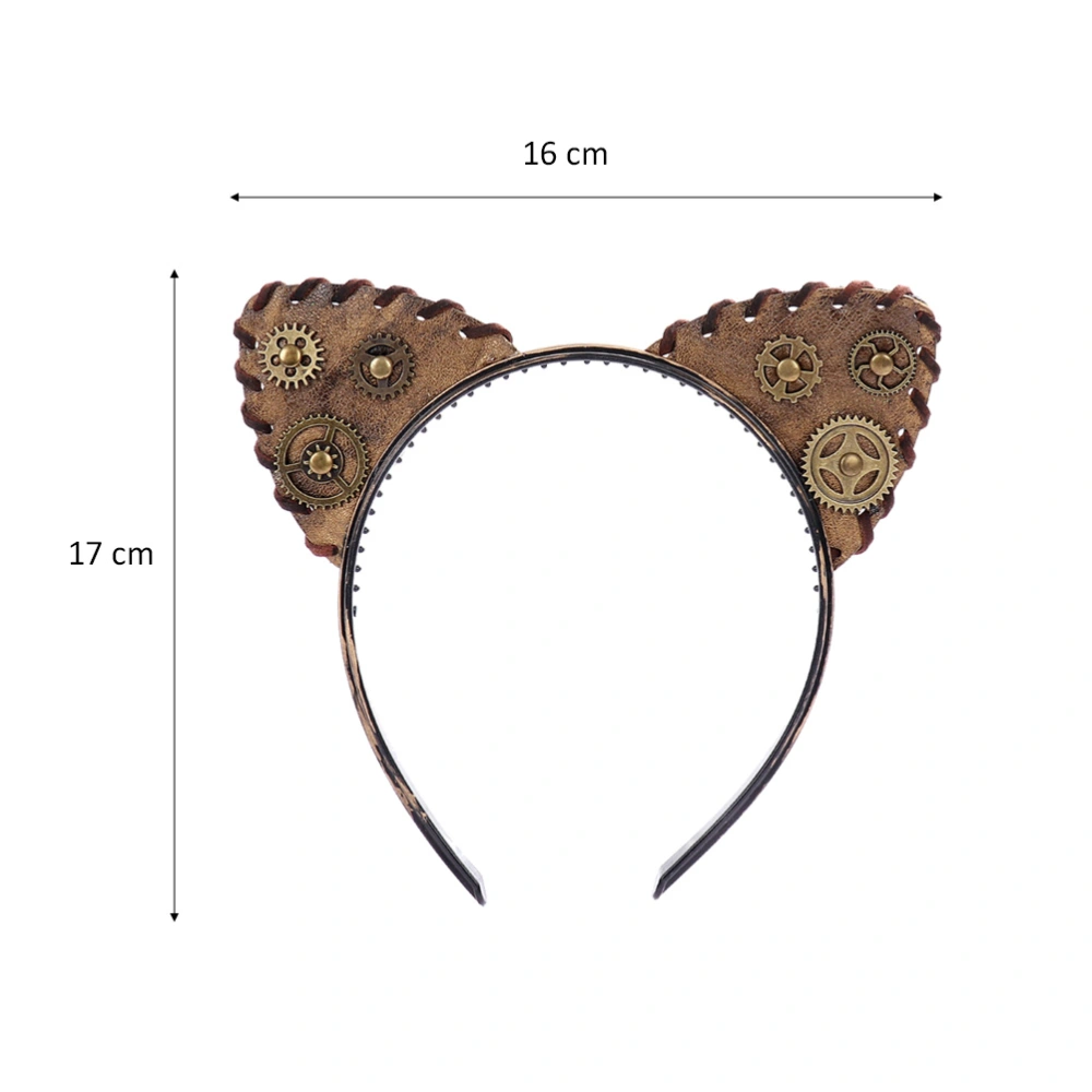 Vintage Cat Ear Shaped Headband Gothic Punk Gear Hair Headwear Hair Accessories for Carnival Halloween Costume Ball Dance Party