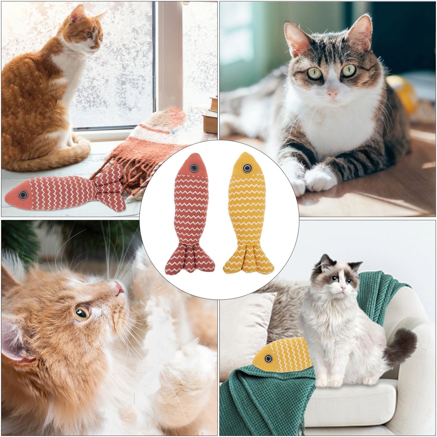 2 Pcs Fish Shape Cat Toys Kitten Toys Interactive Cat Toys Pet Cat Playthings