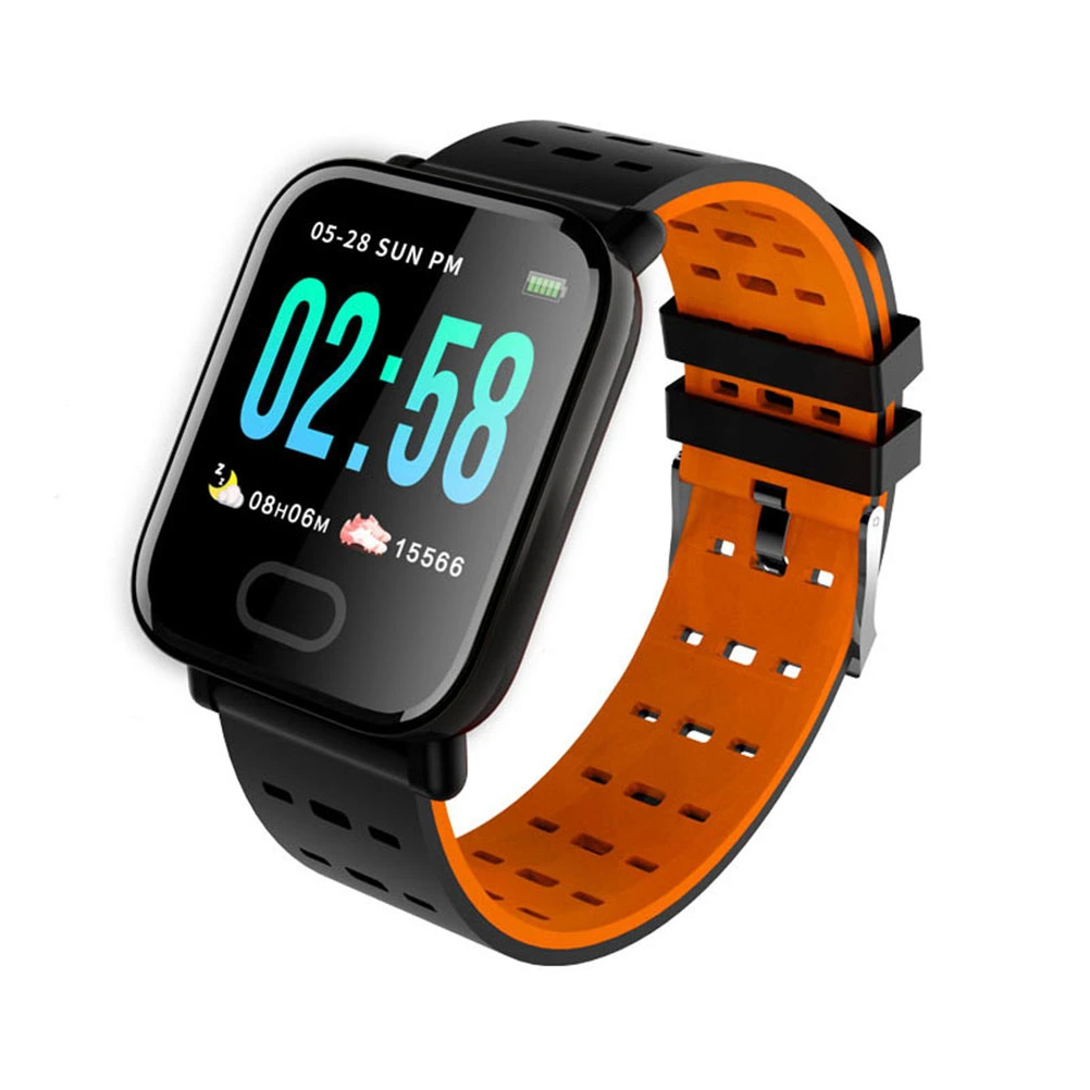 A6 1.3Inch Smart Band Heart Rate Sleep Monitor Watch Blood Pressure Smartwatch Color Screen Wristband Waterproof (Orange)
