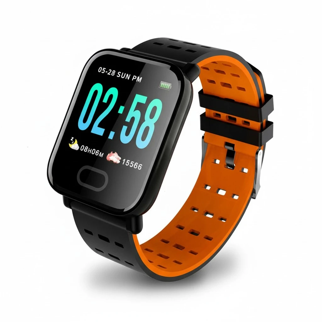 A6 1.3Inch Smart Band Heart Rate Sleep Monitor Watch Blood Pressure Smartwatch Color Screen Wristband Waterproof (Orange)
