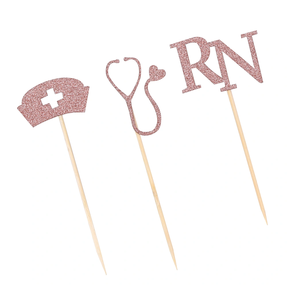 24pcs Nurse Themed Cake Picks Creative Nursing School Cupcake Picks Party Dessert Topper Cake Decor (Rose Gold, 3 Styles, 4pcs/Each Style, 12pcs/Set)