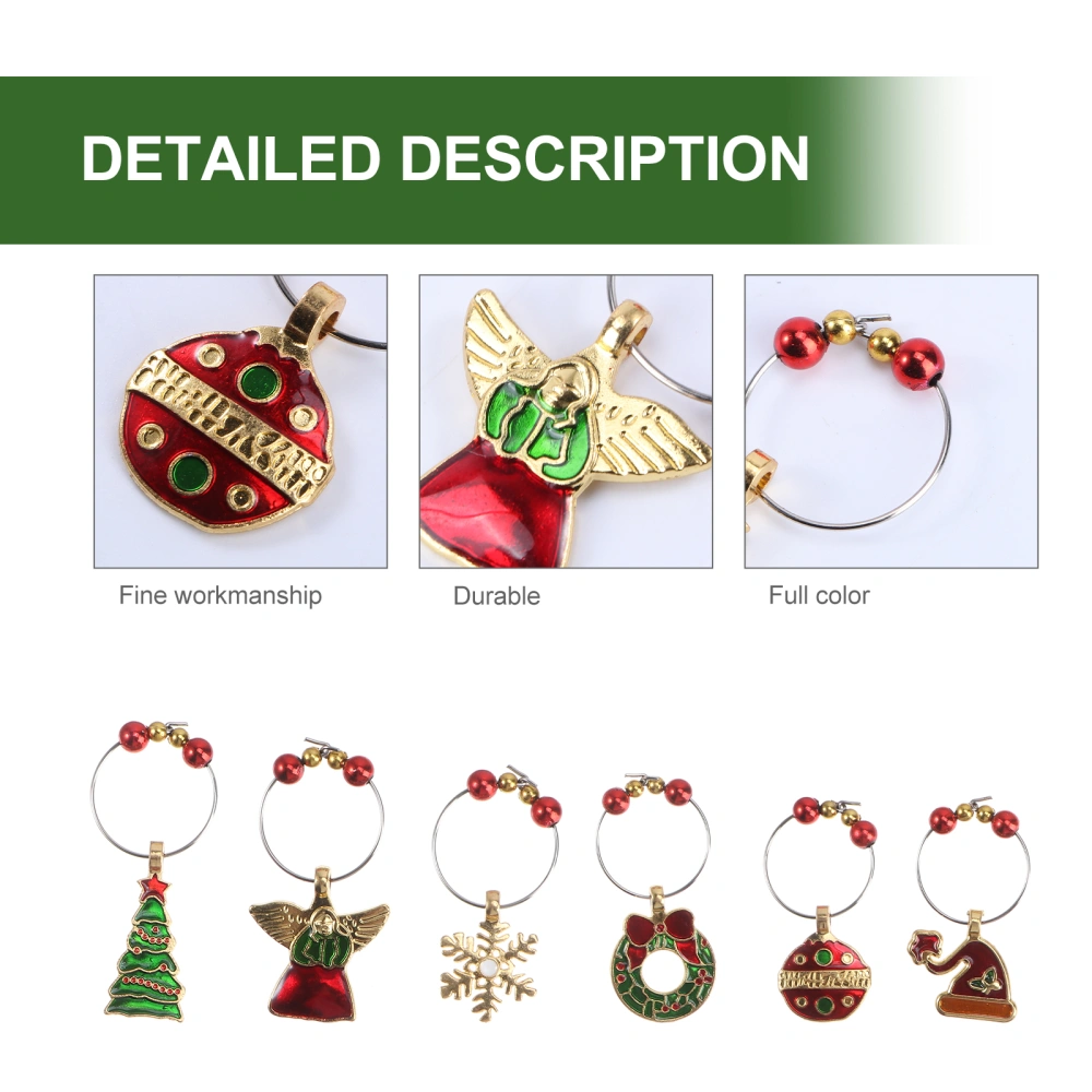 1 Set of 6PCS Christmas Wine Glass Ring Decoration Wine Cup Ring Pendants Decors