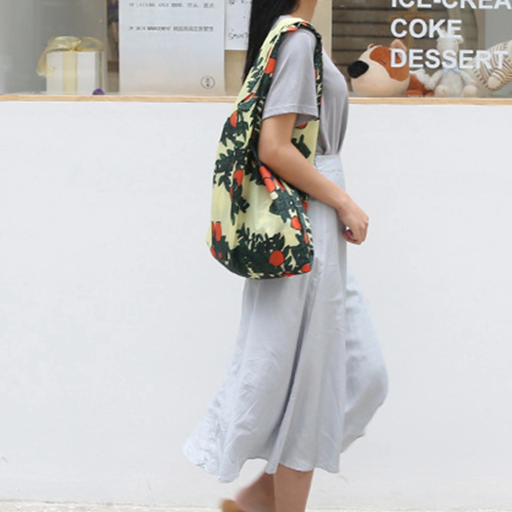 Printed Nylon Eco-friendly Bags Waterproof Handbags Portable Shopping Bag Reusable Tote (Small Size) (Random Pattern)