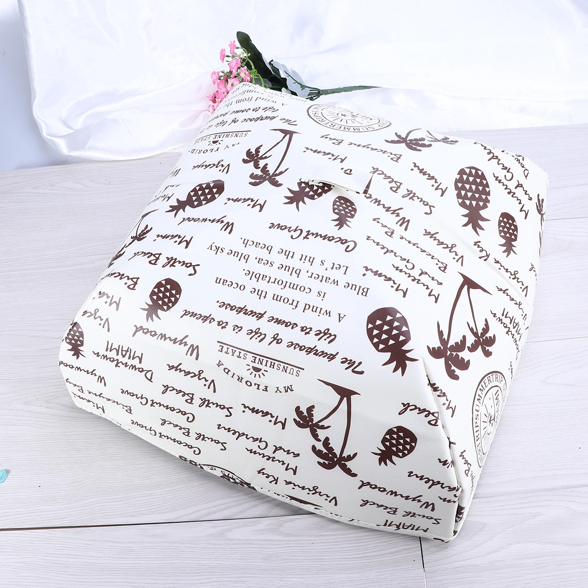 Pineapple Square Waterproof Foldable Insulated Food Cover with Aluminum Foil Winter Table Hot Food Insulation Dish Cover Kitchen Tool - Size L(Beige)