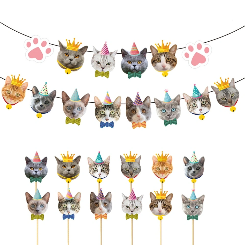 25pcs Pet Birthday Cake Picks Cat Cupcake Topper Fashion Dessert Picks Creative Cake Decor Creative Cat Banner (1pc Cat Banner, 24pcs Cake Picks)