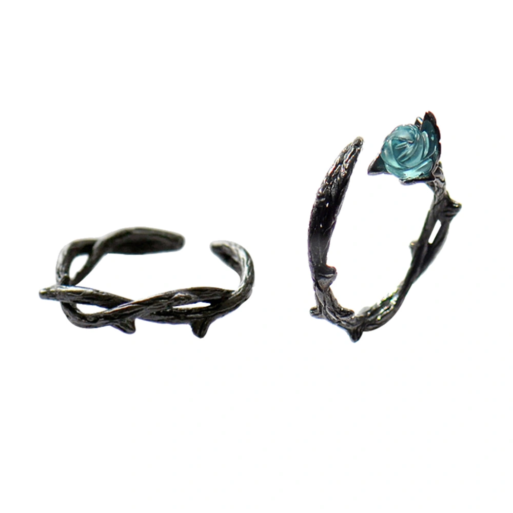 2Pcs Finger Ring Couple Ring Thorn Rose Open Ring Creative Tail Ring (Black)