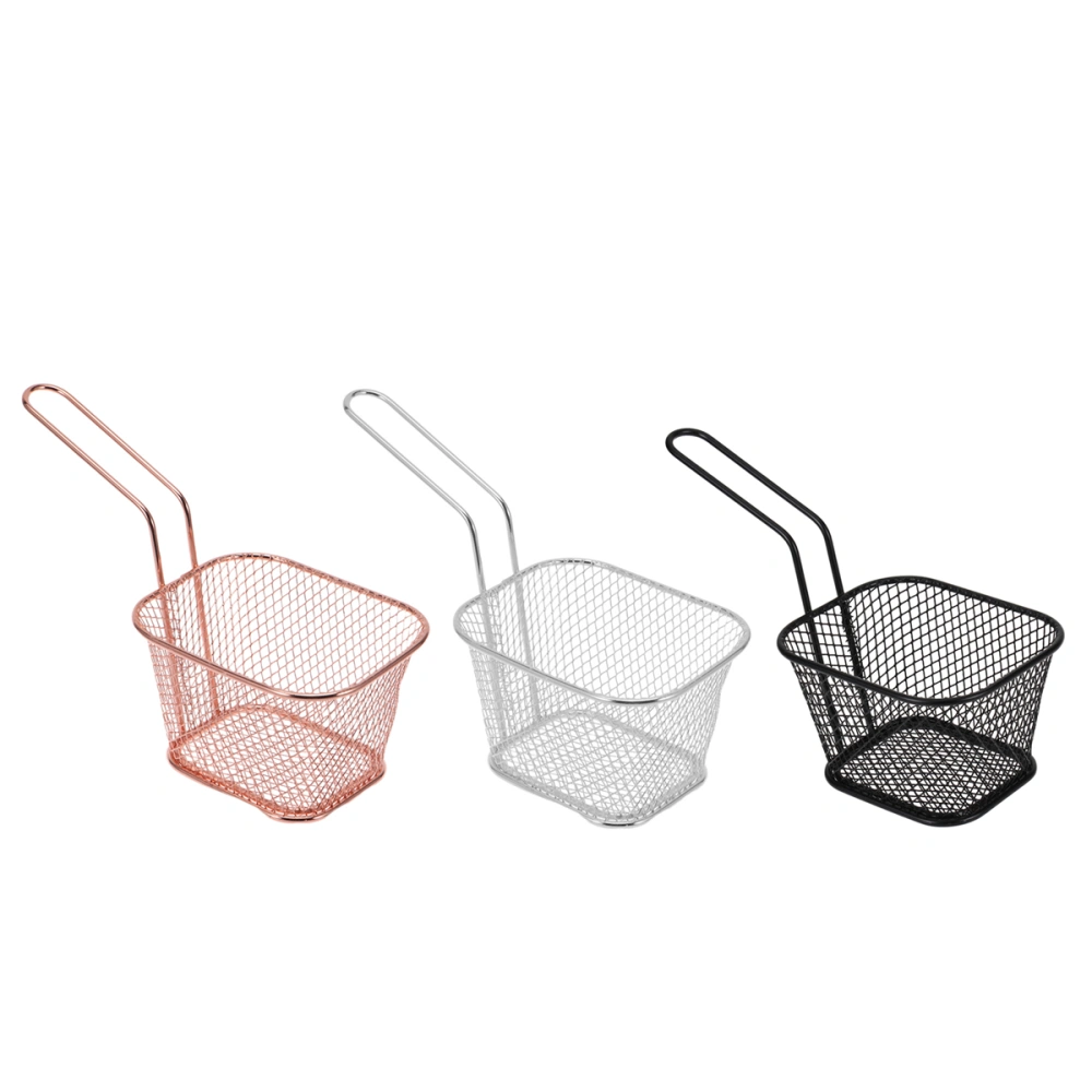 3 Pcs Metal Frying Strainer Food Colander Mesh Fry Filter Mesh Basket for Potatoes Chips French Fries Chicken Wings (Copper Black Silver)