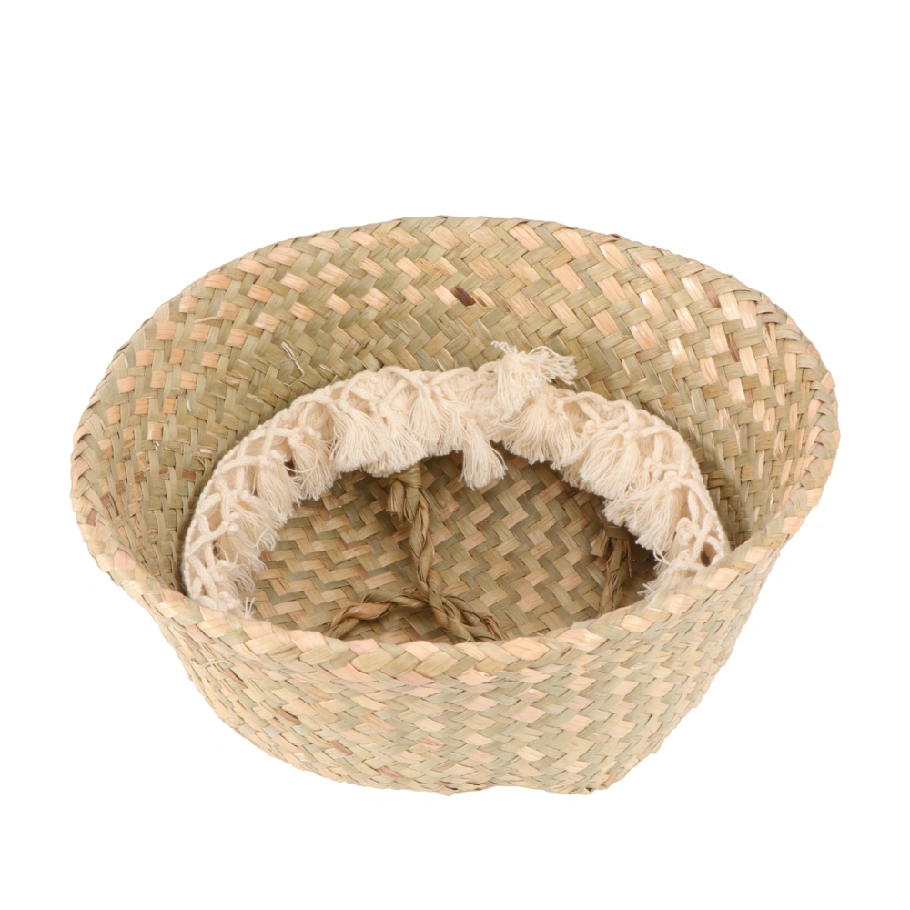 1PC Straw Woven Flower Pot Basket Foldable Flower Basket Sundries Basket (Khaki)