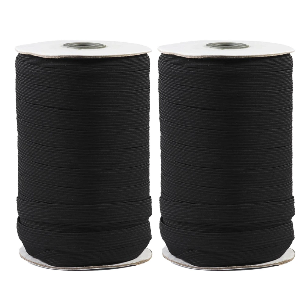 2pcs Elastic String Mask Rope Ear Hanging String Broadside Elastic Spool Mask Making Material 500x0.5cm(Black)