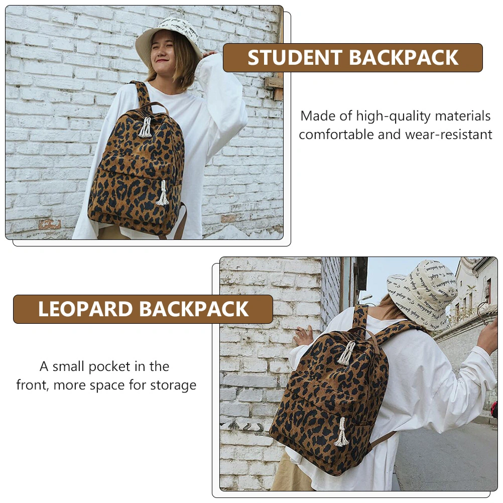 1pc Large Capacity Student Fashion Leopard Backpack School Outdoor Bag