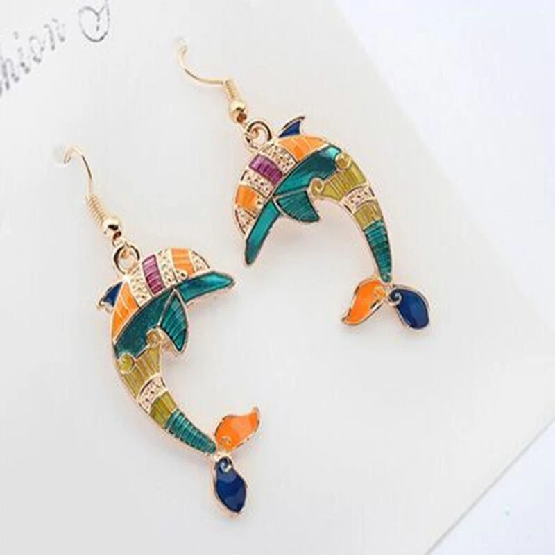 Dolphin Pendant Necklace Neck Chain with Dangling Earrings Set for Jewelry Decoration (Random Style)