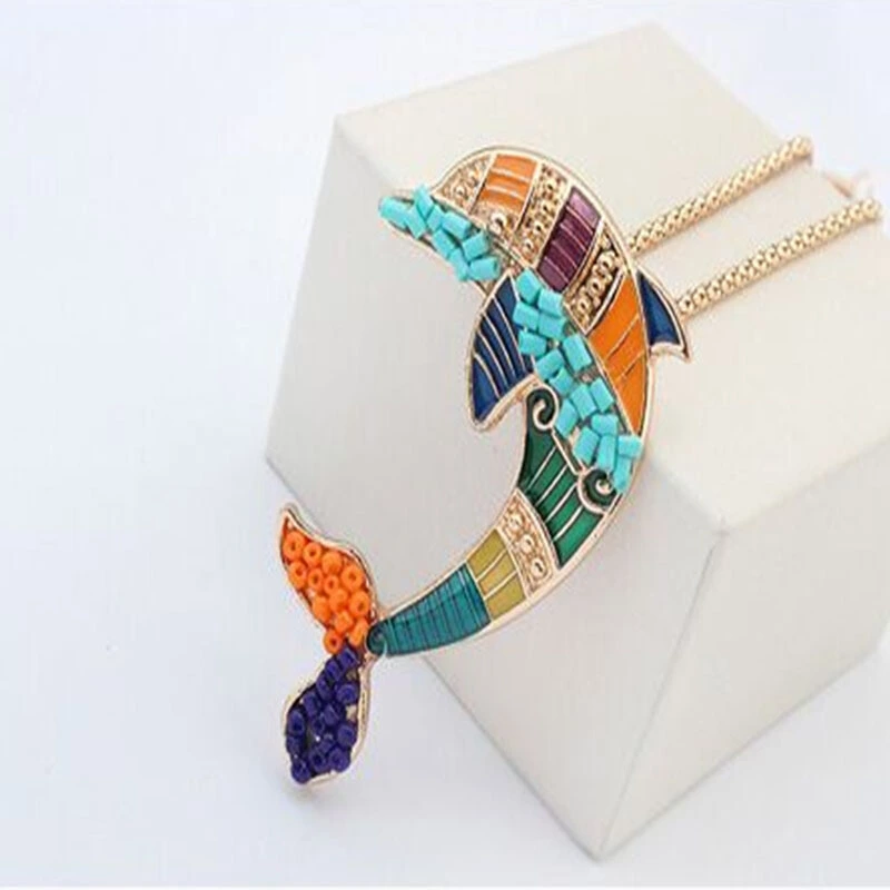 Dolphin Pendant Necklace Neck Chain with Dangling Earrings Set for Jewelry Decoration (Random Style)