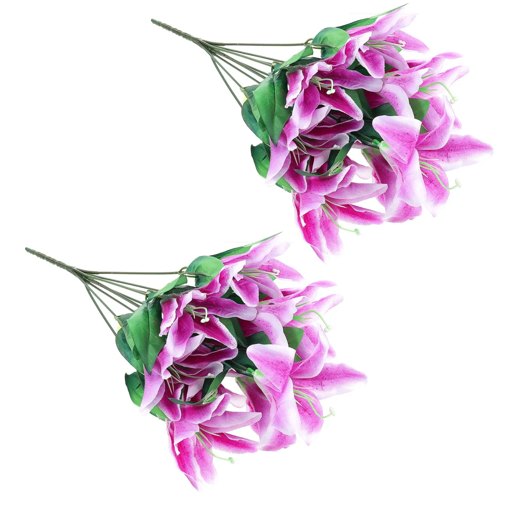 2pcs Vivid Lily Adorns Flower Bouquet Decors Creative Imitation Lily Bouquets