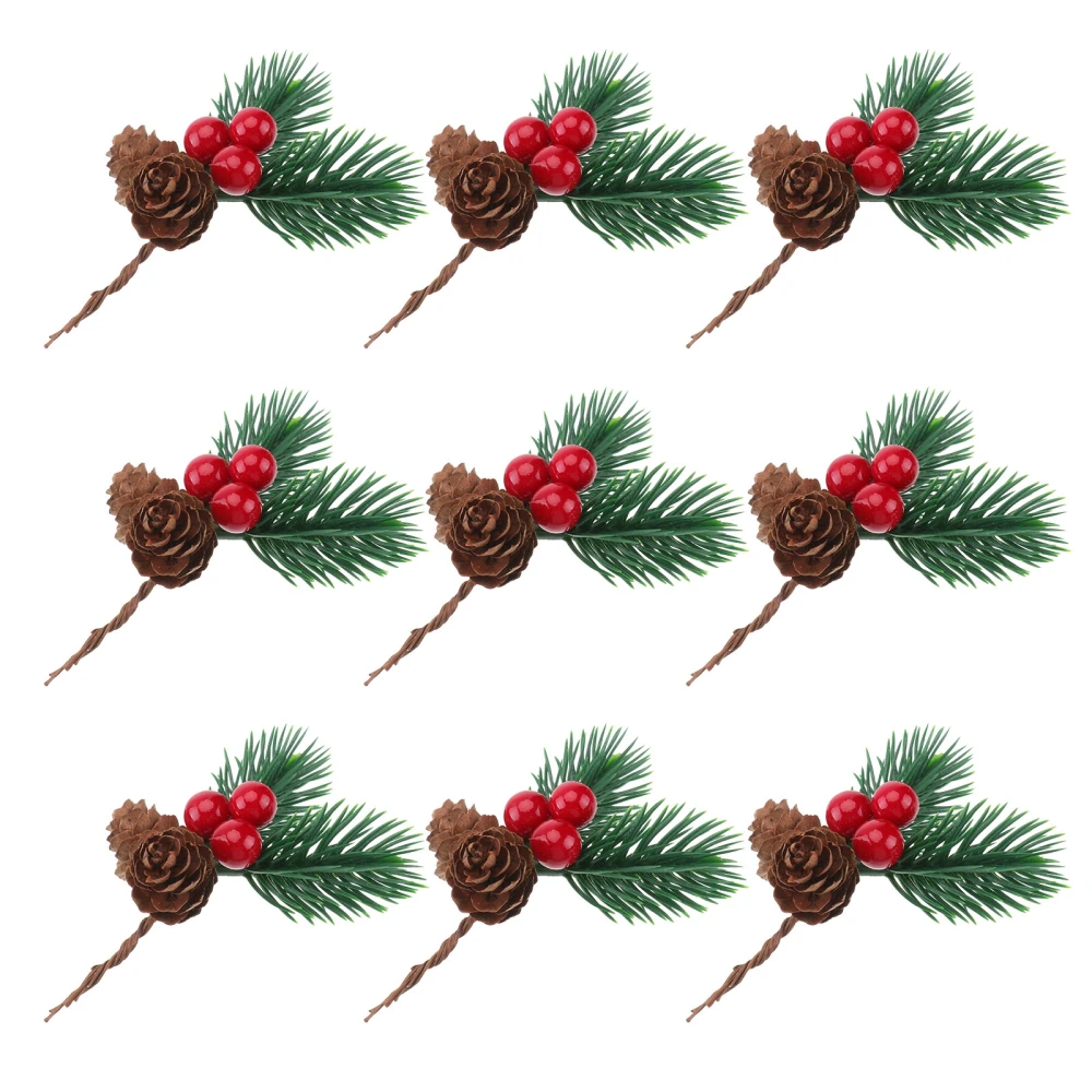 10Pcs Christmas Pine Tree Branches Lifelike Berries and Pine Cones Decoration