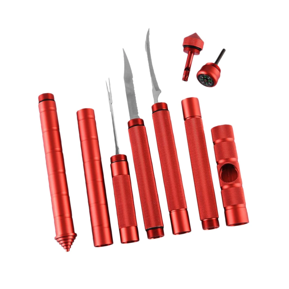 Climbing Cane Compass Set Multifunctional Climbing Stainless Steel Tools for Outdoor (Red)