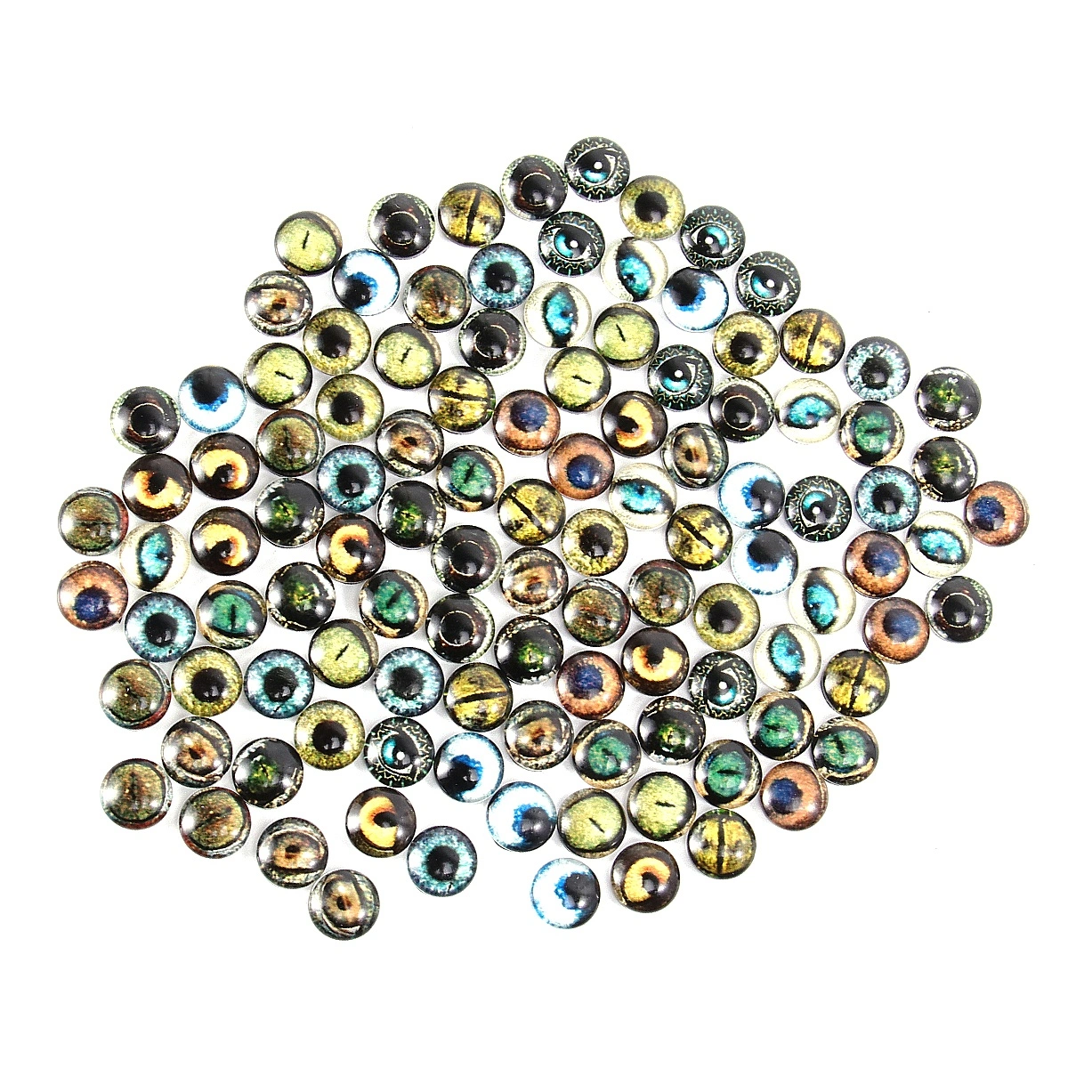 100Pcs 10mm Luminous DIY Time Glass Stickers Round Animal Eyes Pattern Decals DIY Glass Patches DIY Accessories Random Pattern