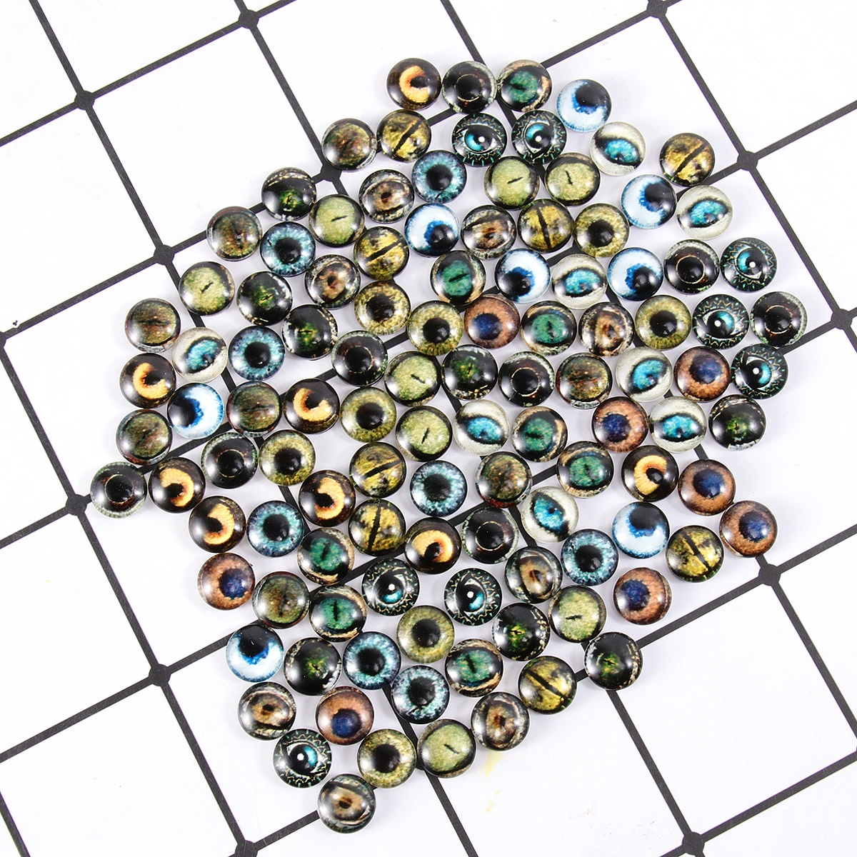 100Pcs 10mm Luminous DIY Time Glass Stickers Round Animal Eyes Pattern Decals DIY Glass Patches DIY Accessories Random Pattern