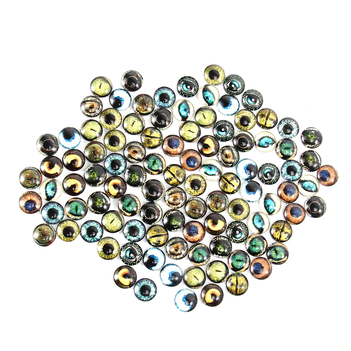 100Pcs 10mm Luminous DIY Time Glass Stickers Round Animal Eyes Pattern Decals DIY Glass Patches DIY Accessories Random Pattern