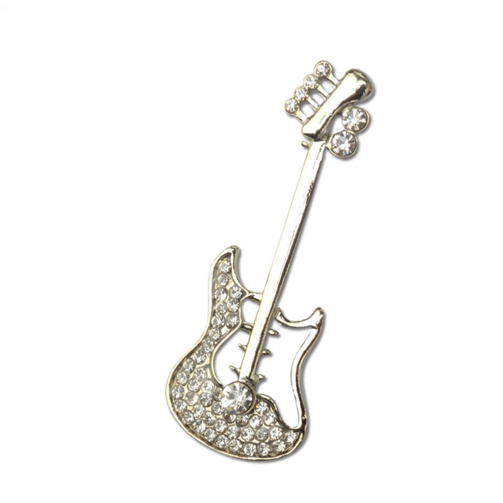 Crystal Rhinestones Violin Brooch Delicate Lapel Pin Jewelry Accessories for Women(Silver)