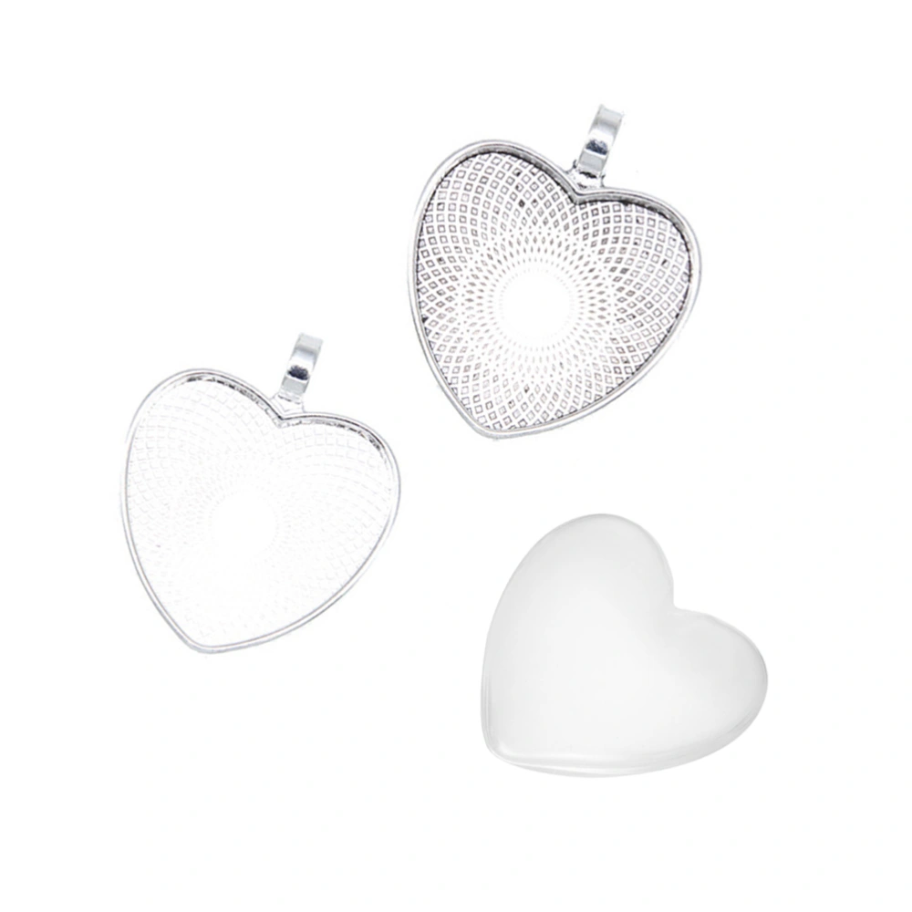 80pcs Heart-shaped DIY Alloy Pendant Trays and Glass Dome Tiles for Crafting DIY Jewelry Making Gift (20pcs Antique Silver Pendant Trays + 20pcs Silver Pendant Trays + 40pcs Dome Tiles)