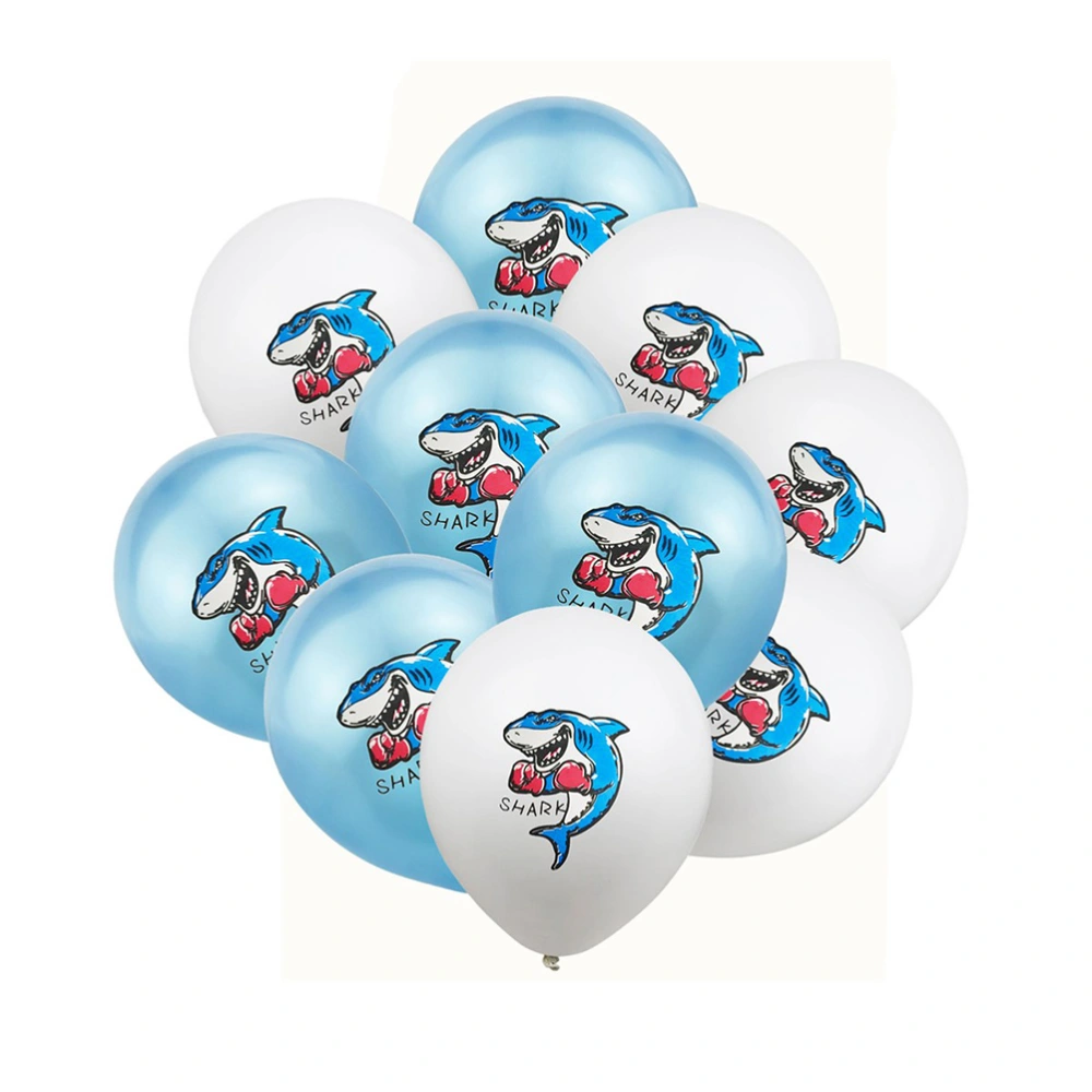 10pcs White and Blue Boxing Shark Pattern Balloon Decoration Balloons Party Supplies for Baby Shower Kids Birthday Party