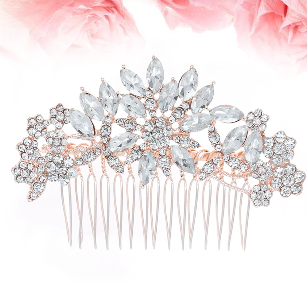 1pc Fashionable and Elegant Alloy Rhinestone Hairpin Combs Hair Combs Headdress Hair Accessories for Bride (Rose Gold)