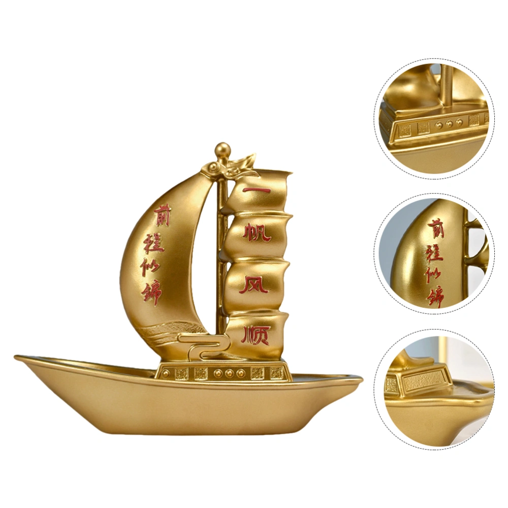 1Pc Creative Resin Sailboat Shape Desktop Office Home Decoration (Golden)